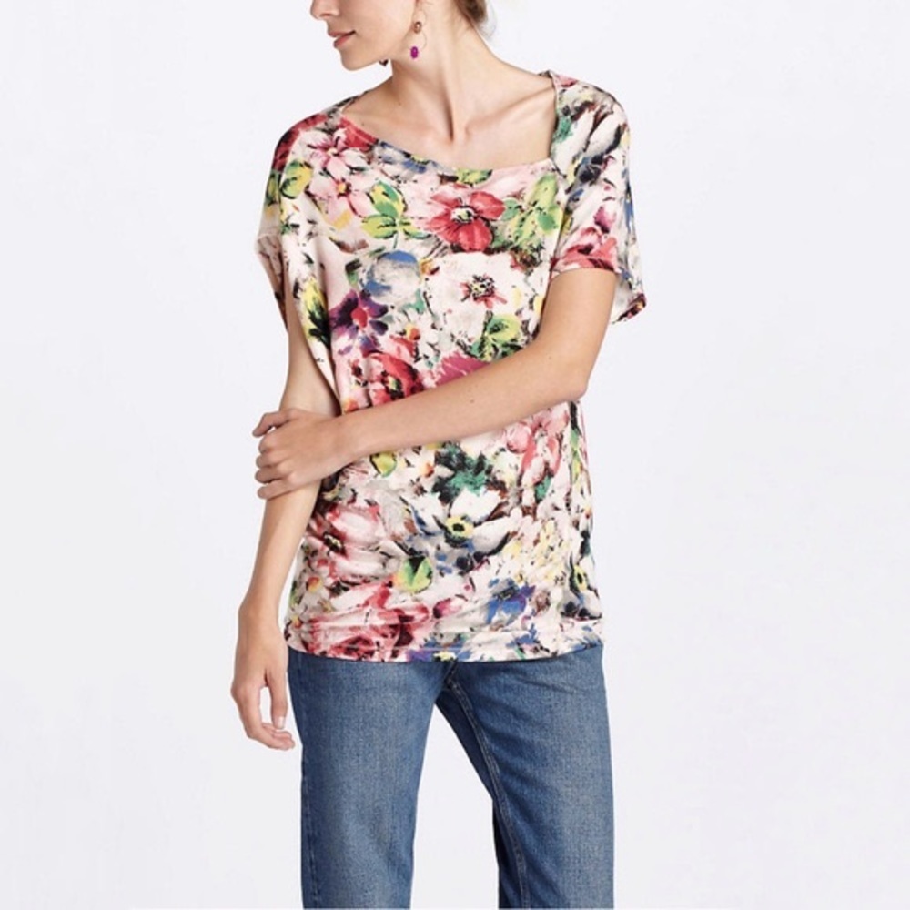Anthropologie Deletta Quoin Floral Asymmetric Top